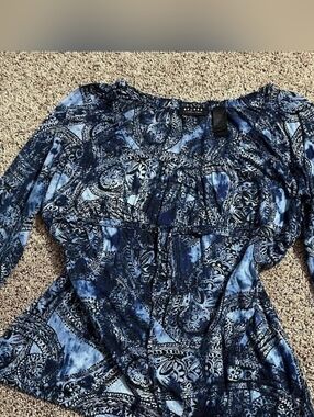 Axcess Navy Blue Patterned Peasant Top